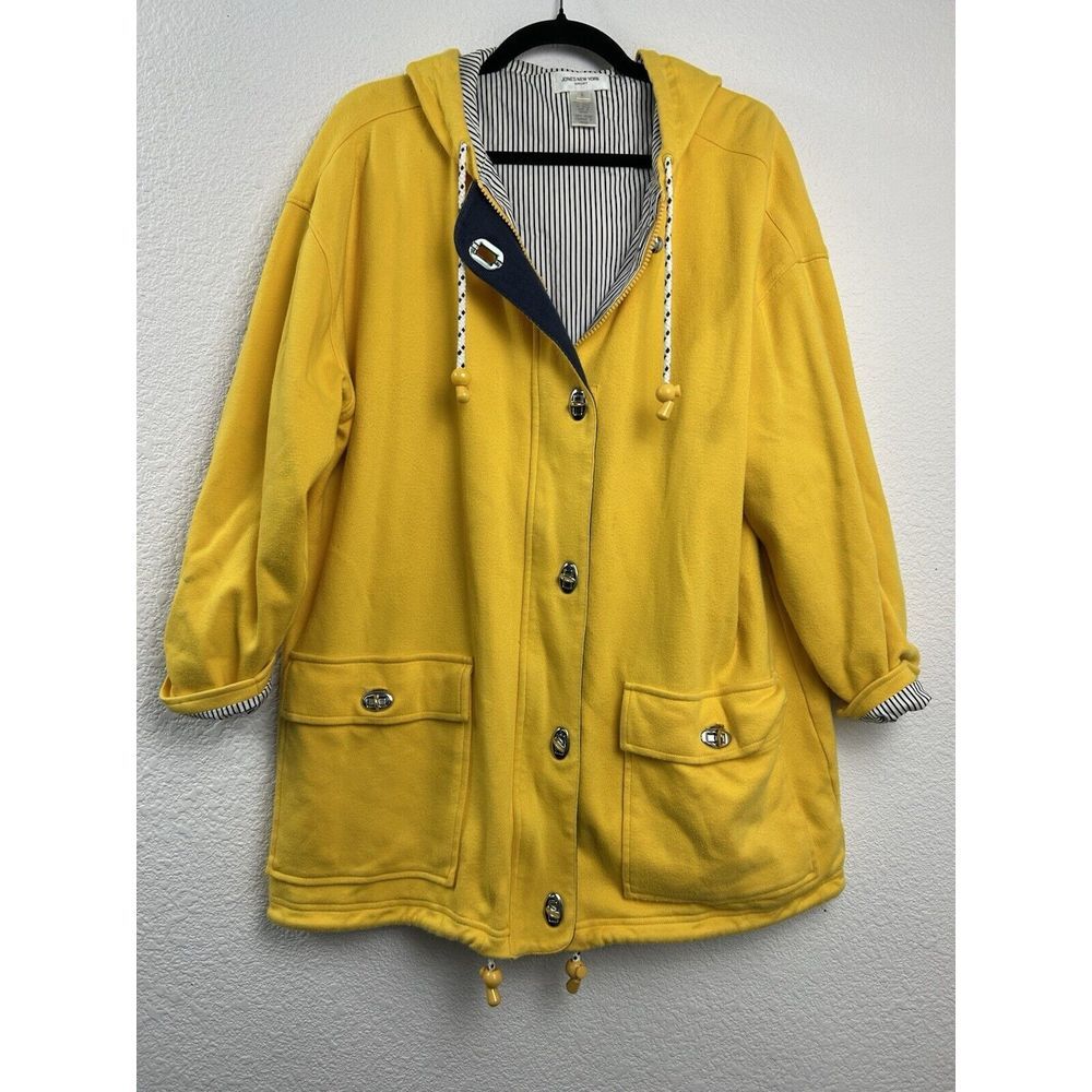 Jones New York Sport Yellow Hooded Jacket‎ Women's L Full Zip Twist Lock Closer